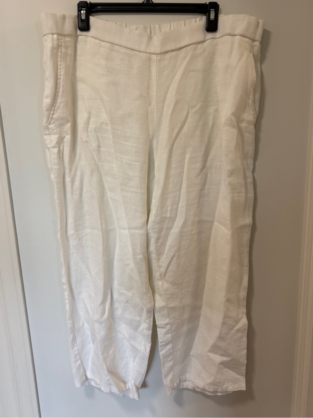 Eileen Fisher 100% Organic Linen White Pull On Pants Straight Leg Pockets Large